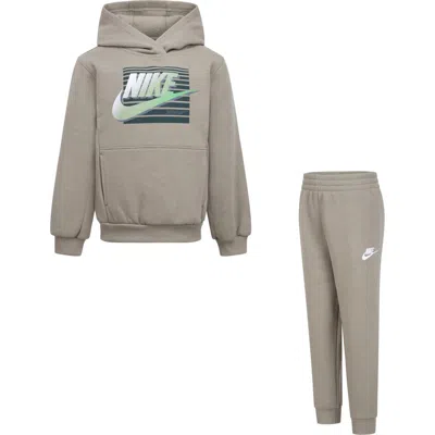 Nike Kids' Gradient Futura Logo Pullover Hoodie & Joggers Set In Khaki