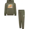 Nike Kids' Gradient Futura Logo Pullover Hoodie & Joggers Set In Medium Olive