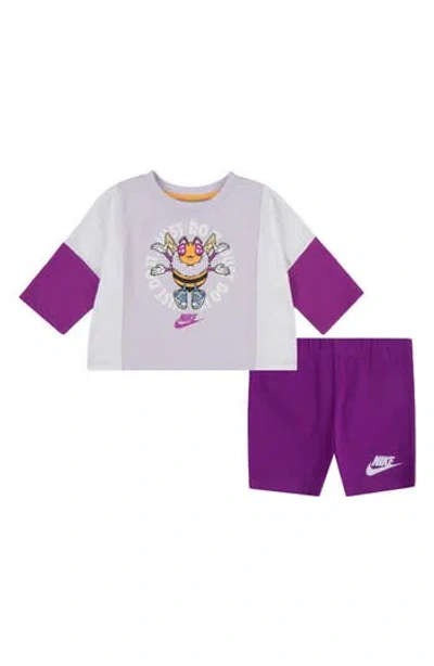 Nike Kids' Graphic T-shirt & Bike Shorts Set In Purple