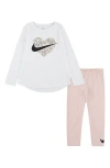 Nike Kids' Heart Long Sleeve Graphic T-shirt & Leggings Set In White