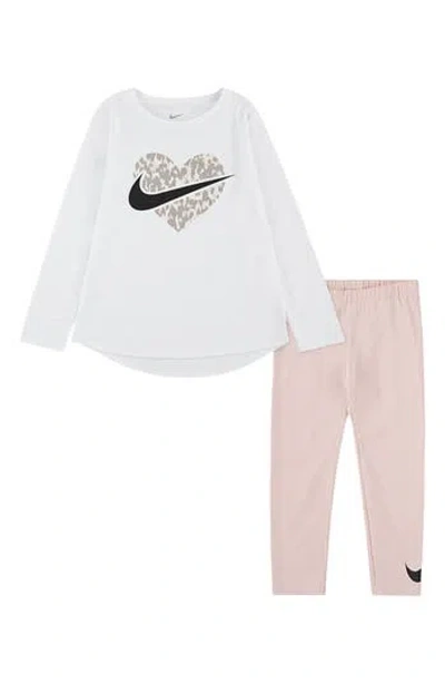 Nike Kids' Heart Long Sleeve Graphic T-shirt & Leggings Set In White