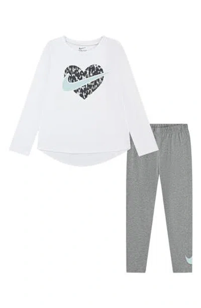 Nike Kids' Heart Long Sleeve Graphic T-shirt & Leggings Set In White