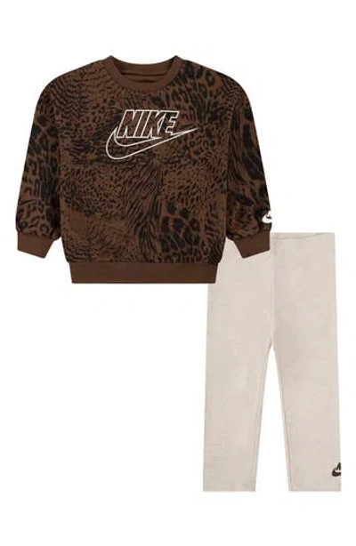 Nike Kids' Home Swoosh Sweatshirt & Sweatpants Set In Brown