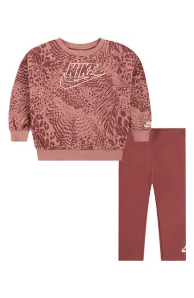 Nike Kids' Home Swoosh Sweatshirt & Sweatpants Set In Burgundy