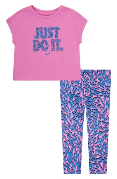 Nike Kids' Just Do It Logo Graphic T-shirt & Leggings Set In Playful Pink