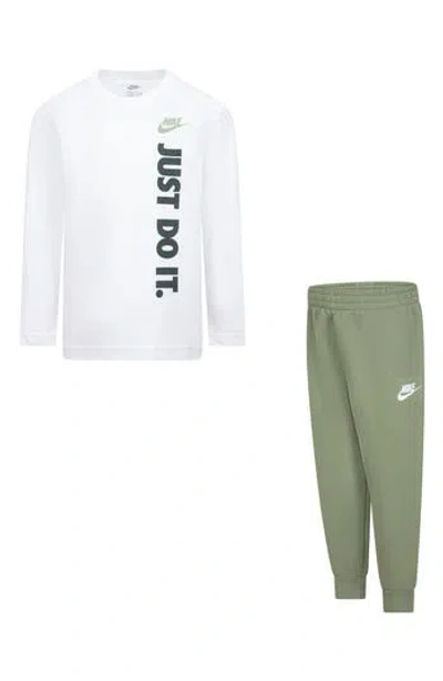 Nike Kids' Just Do It Long Sleeve T-shirt & Joggers Set In Oil Green