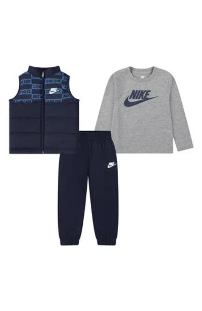 Nike Kids' Just Do It Puffer Vest, Graphic T-shirt & Joggers Set In Multi