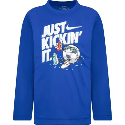 Nike Kids' Just Kick' It Long Sleeve Graphic T-shirt In Blue