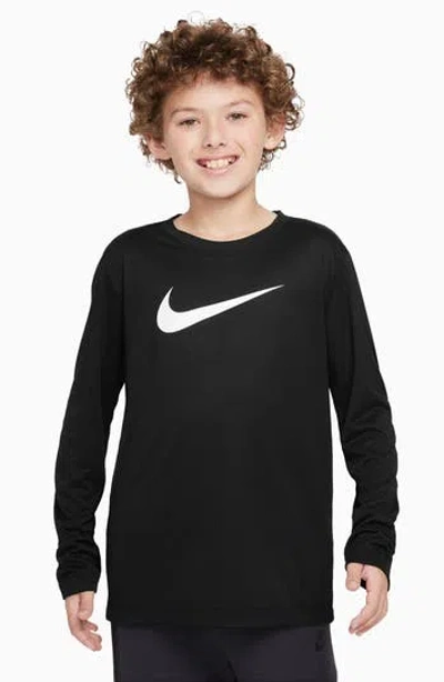 Nike Kids' Legend Dri-fit Long Sleeve Graphic T-shirt In Black