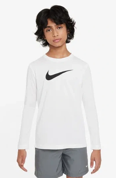 Nike Kids' Legend Dri-fit Long Sleeve Graphic T-shirt In White