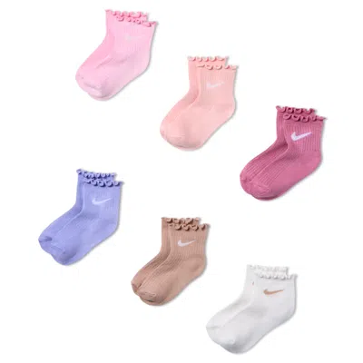 Nike Kids' Lettuce Welt Ankle Socks (6 Pairs) In Pink