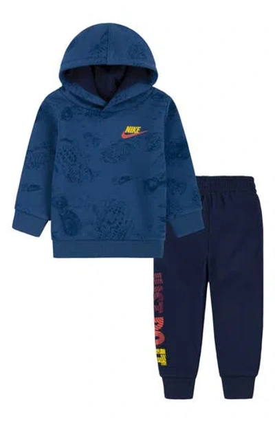 Nike Kids' Logo Fleece Pullover Hoodie & Joggers Set In Blue