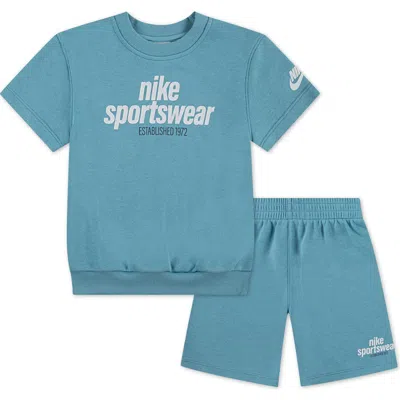 Nike Kids' Logo Graphic French Terry Sweatshirt & Sweat Shorts Set In Blue