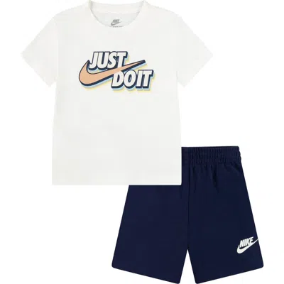 Nike Kids' Logo Graphic T-shirt & Shorts Set In Midnight Navy