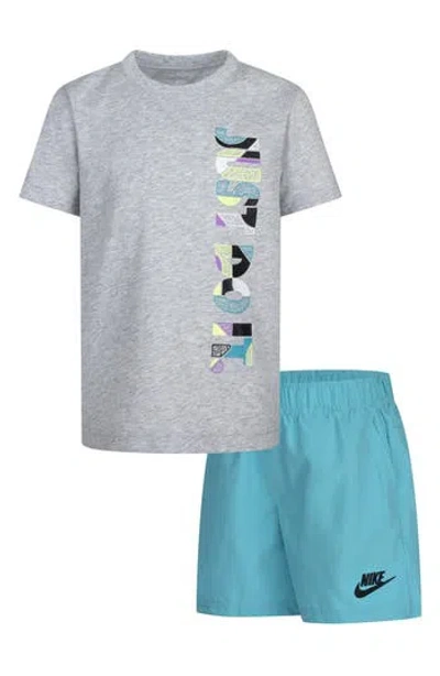 Nike Kids' Logo Graphic T-shirt & Dri-fit Woven Shorts Set In Gray