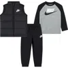 Nike Toddler Boys Solid Vest, Long Sleeve Tee And Pants, 3-piece Set In Black