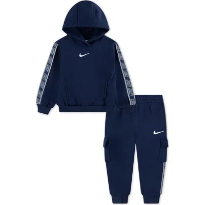 Nike Kids' Logo Taping Hoodie & Cargo Joggers Set In Blue