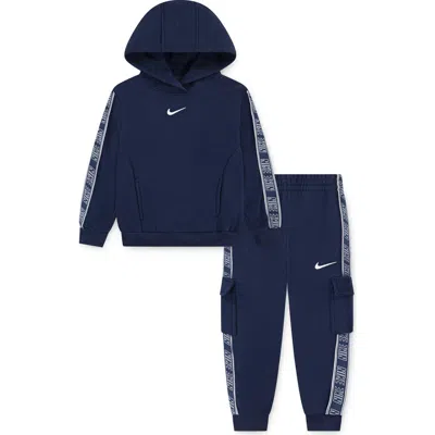 Nike Kids' Logo Taping Hoodie & Cargo Joggers Set In Blue