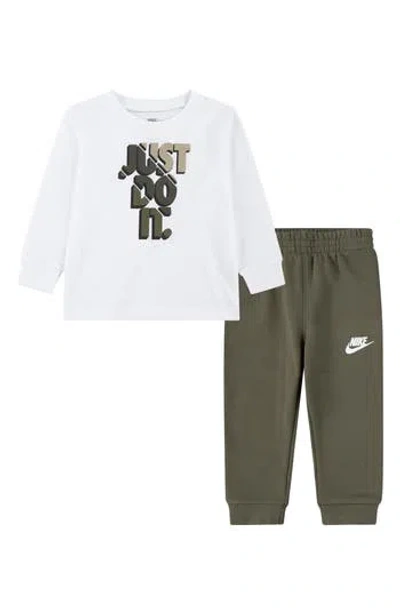 Nike Babies'  Kids' Long Sleeve Graphic T-shirt & Fleece Joggers Set In Medium Olive