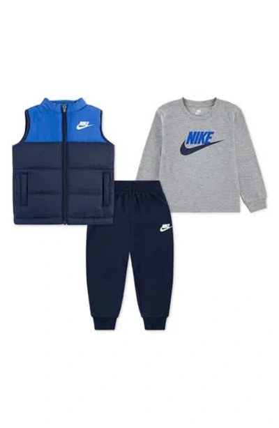 Nike Kids' Long Sleeve T-shirt, Vest & Joggers Set In Blue