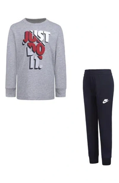 Nike Kids' Long Sleeve Tee & Fleece Joggers Set In Black
