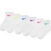 Nike Kids' Metallic 6-pack Swoosh Quarter Socks In White
