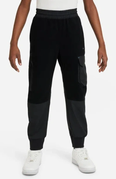 Nike Kids' Mixed Media Cargo Joggers In Black/black