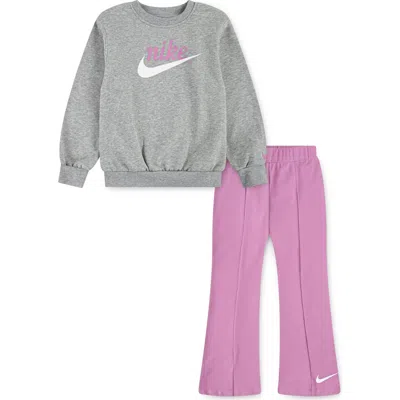 Nike Kids' New Impressions Crewneck Top & Flared Leggings Set In Gray