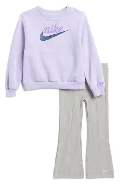 Nike Kids' New Impressions Crewneck Top & Flared Leggings Set In Dark Grey Heather
