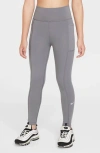 Nike One Big Kids' (girls') Dri-fit High-waisted Leggings With Pockets In Smoke Grey/white