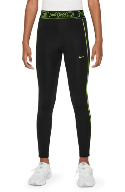 Nike Kids'  Pro Dri-fit Leggings In Black/volt/volt