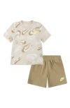 Nike Kids' On The Move Graphic T-shirt & French Terry Shorts Set In Neutral