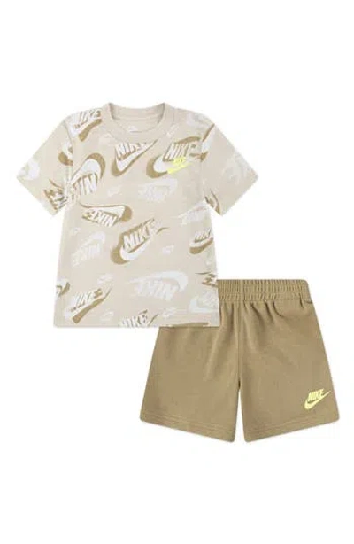 Nike Kids' On The Move Graphic T-shirt & French Terry Shorts Set In Neutral