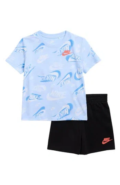 Nike Kids' On The Move Graphic T-shirt & French Terry Shorts Set In Blue