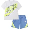 Nike Kids' On The Move Logo Graphic T-shirt & Shorts Set In Blue Beyond