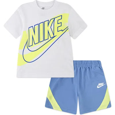Nike Kids' On The Move Logo Graphic T-shirt & Shorts Set In Blue Beyond