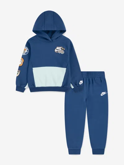 Nike Kids Po Fleece Tracksuit In Blue