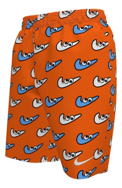 Nike Kids' Print 7-inch Volley Swim Trunks In Orange Blaze