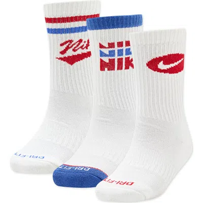 Nike Kids' Retro Graphics Assorted 3-pack Crew Socks In White