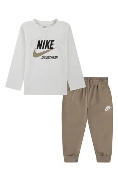 Nike Kids' Retro Just Do It Long Sleeve T-shirt & Joggers Set In Neutral