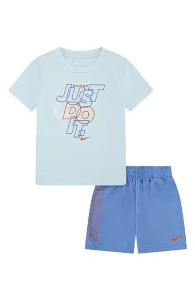 Nike Kids' Rhythm T-shirt & French Terry Shorts Set In Blue