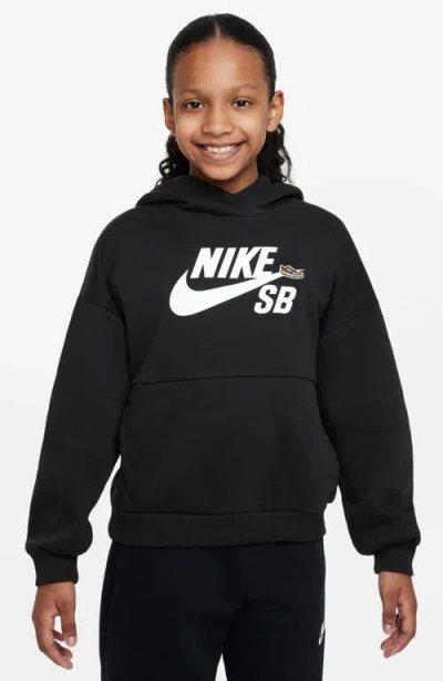Nike Kids' Sb Icon Easy-on Oversize Fleece Hoodie In Black/black/white