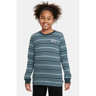Nike Kids' Sb Stripe Long Sleeve Cotton T-shirt In Denim Turq/armory Navy