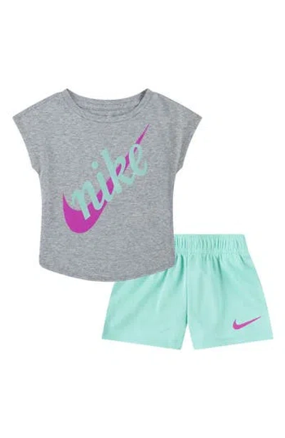 Nike Kids' Script Future Logo Graphic T-shirt & Mesh Shorts Set In Emerald Rise