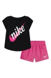 Nike Kids' Script Future Logo Graphic T-shirt & Mesh Shorts Set In Hyper Pink