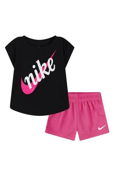 Nike Kids' Script Future Logo Graphic T-shirt & Mesh Shorts Set In Hyper Pink