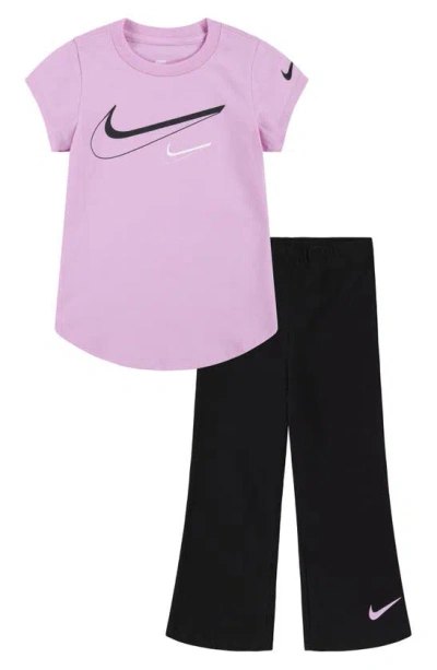 Nike Kids' Short Sleeve Logo Graphic T-shirt & Flare Leggings Set In Black