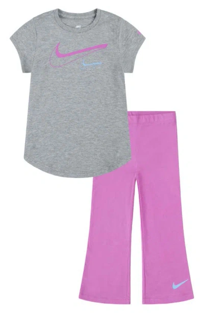 Nike Kids' Short Sleeve Logo Graphic T-shirt & Flare Leggings Set In Playful Pink
