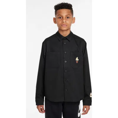 Nike Kids' Skateboarding Embroidered Performance Button-up Shirt Jacket In Black/safety Orange