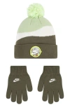 Nike Kids' Snowy Day Pom Beanie & Gloves Set In Green